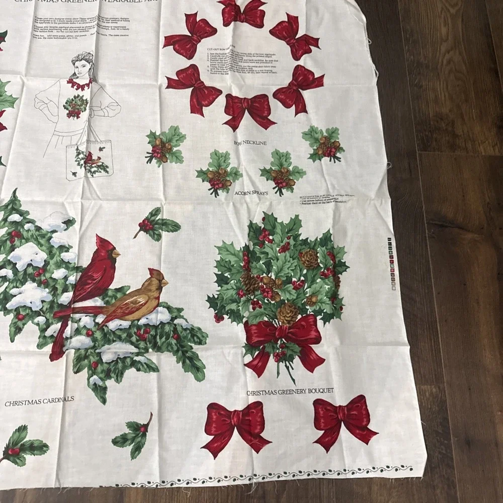 Christmas Greenery Wearable Art Cut & Sew Applique Panel Poinsettias Cranston